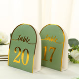 25 Pack Sage Green Arch Table Numbers Tent Cards with Metallic Gold Foil 1-25 Numbers Print