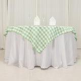 70"x70" White Sage Green Buffalo Plaid Square Table Overlay, Gingham Polyester Checkered Table Overl