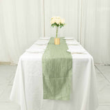 12inch x 108inch Sage Green Accordion Crinkle Taffeta Linen Table Runner