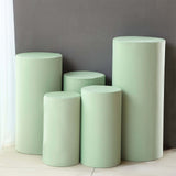 Set of 5 Sage Green Cylinder Stretch Fitted Pedestal Pillar Prop Covers