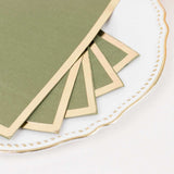 50 Pack Olive Green Soft 2 Ply Disposable Party Napkins with Gold Foil Edge