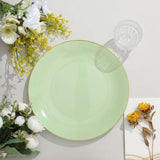 10 Pack | 10inch Glossy Sage Green Round Disposable Dinner Plates With Gold Rim