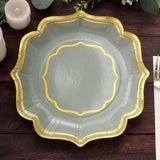 25 Pack White Sage Green 10inch Scallop Rim Dinner Party Paper Plates, Disposable Plates 