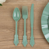 72 Pack Dusty Sage Green Plastic Silverware Set in Baroque Style