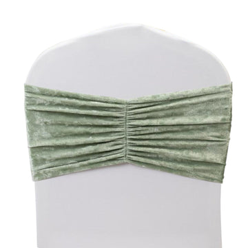 5 Pack Crushed Velvet Chair Bands Sage Green Wide Ruffle Style - Textured Chair Sashes for Stunning Event Decor - 8"x15"