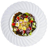 12 Pack | 10inch White Flair Rim Disposable Dinner Plates, Round Plastic Party Plates