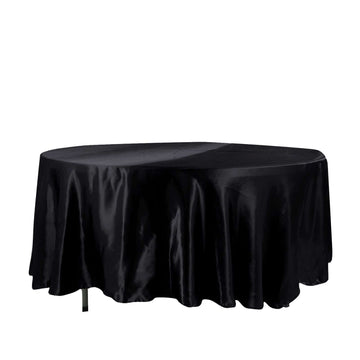 Satin 108" Round Tablecloth Black - Smooth and Lustrous Table Cover for Weddings & Events