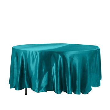 Satin 108" Round Tablecloth Peacock Teal - Smooth and Lustrous Table Cover