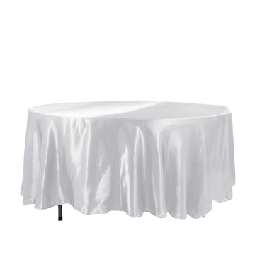 Satin 108" Round Tablecloth White - Smooth and Lustrous Table Cover for Weddings & Events