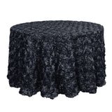 120inch Black Grandiose 3D Rosette Satin Round Tablecloth