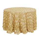 120inch Champagne Grandiose 3D Rosette Satin Round Tablecloth