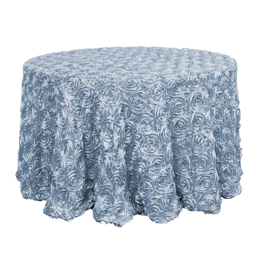 120inch Dusty Blue Grandiose 3D Rosette Satin Round Tablecloth