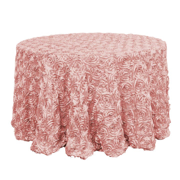 Satin 120" Round Tablecloth Dusty Rose - Grandiose 3D Rosette with Seamless Finish Table Cover