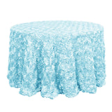 120inch Light Blue Grandiose 3D Rosette Satin Round Tablecloth