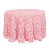 120inch Pink Grandiose 3D Rosette Satin Round Tablecloth