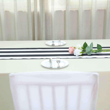 Satin 12"x108" Table Runner Black/White Stripe - Classic & Exquisite Table Decor