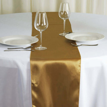 Satin 12"x108" Table Runner Gold - Stylish Table Linen for Weddings & Events