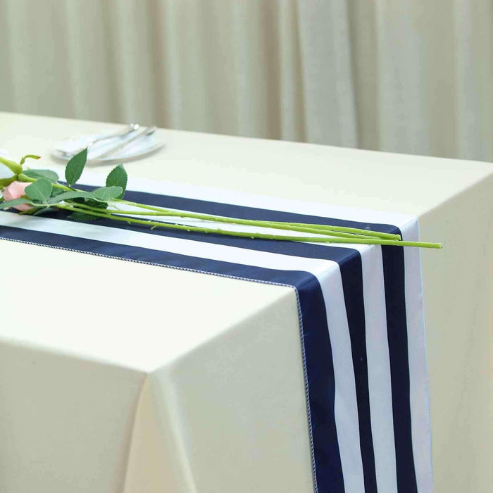 12" x 108" | Navy & White | Stripe Satin Table Runners