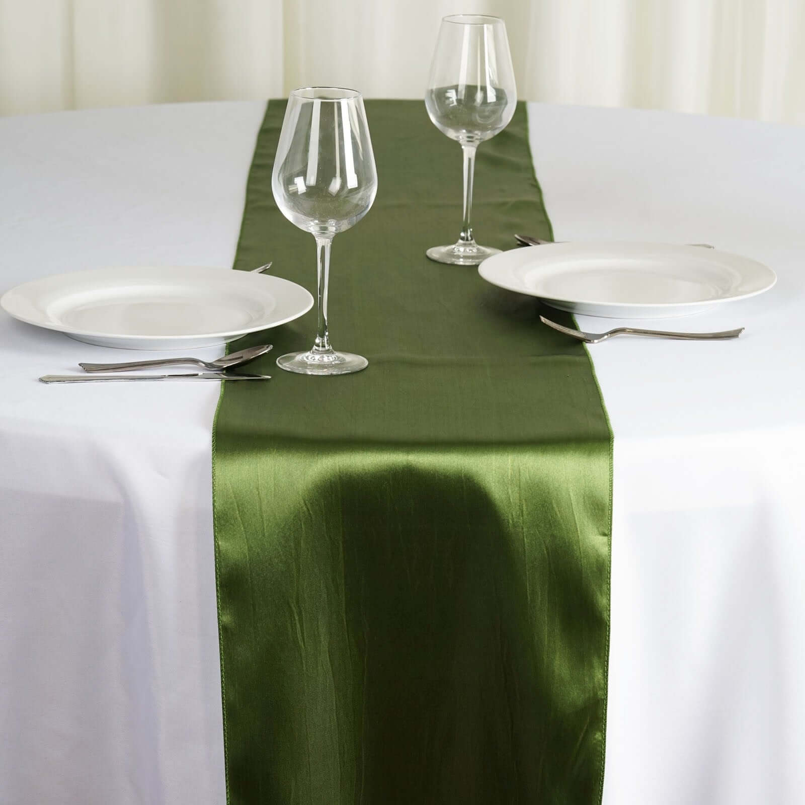 Satin 12"x108" Table Runner Olive Green - Stylish Table Linen