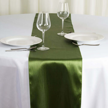 Satin 12"x108" Table Runner Olive Green - Stylish Table Linen