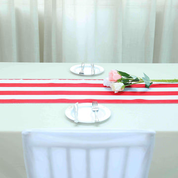 Satin 12"x108" Table Runner Red/White Stripe - Classic Striped Design