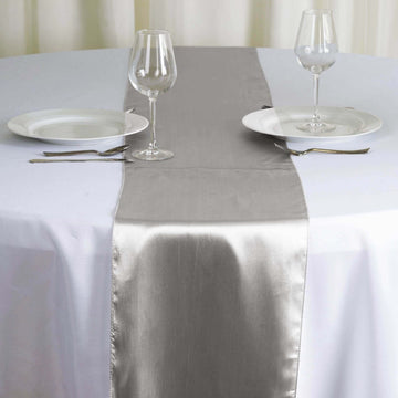 Satin 12"x108" Table Runner Silver - Stylish Table Linen