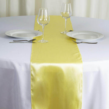 Satin 12"x108" Table Runner Yellow - Stylish Table Linen