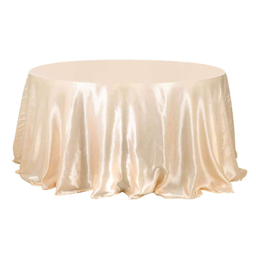 Satin 132" Round Tablecloth Beige - Stylish Seamless Table Cover