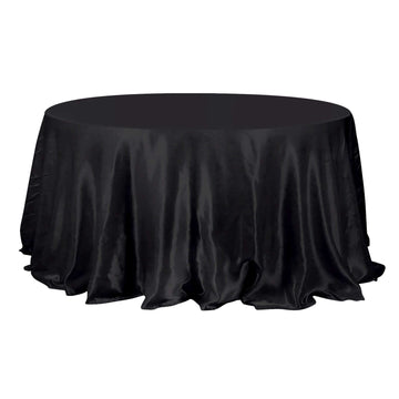 Satin 132" Round Tablecloth Black - Stylish Seamless Table Cover for Weddings & Events