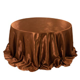 132inch Cinnamon Brown Seamless Satin Round Tablecloth for 6 Foot Table With Floor-Length Drop