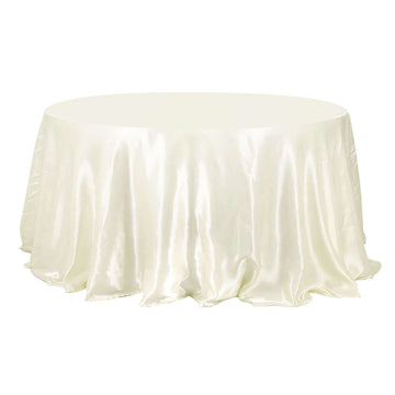 Satin 132" Round Tablecloth Ivory - Stylish Seamless Table Cover