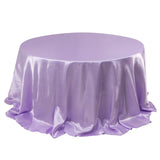 132inch Lavender Lilac Seamless Satin Round Tablecloth for 6 Foot Table With Floor-Length Drop