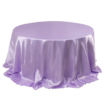 Satin 132" Round Tablecloth Lavender Lilac - Stylish Seamless Table Cover