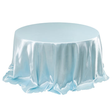 Satin 132" Round Tablecloth Light Blue - Stylish Seamless Table Cover