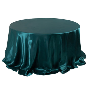 Satin 132" Round Tablecloth Peacock Teal - Stylish Seamless Table Cover