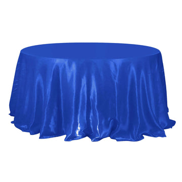 Satin 132" Round Tablecloth Royal Blue - Stylish Seamless Table Cover