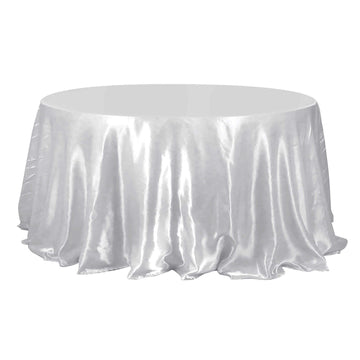 Satin 132" Round Tablecloth Silver - Stylish Seamless Table Cover