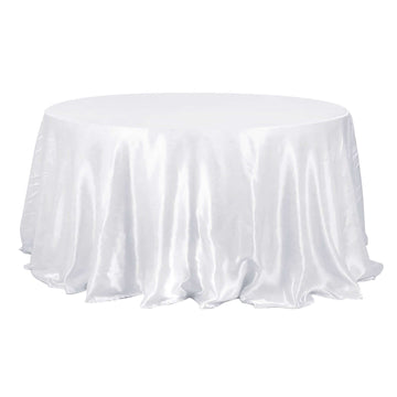 Satin 132" Round Tablecloth White - Stylish Seamless Table Cover for Weddings & Events