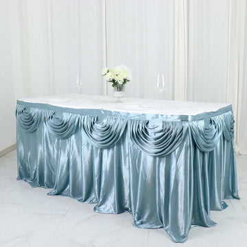 Satin 14ft Table Skirt Dusty Blue - Pleated Double Drape Table Cover