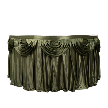 Satin 14ft Table Skirt Dusty Sage Green - Pleated Double Drape Table Cover