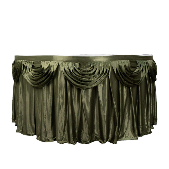 14ft Eucalyptus Sage Green Pleated Satin Double Drape Table Skirt