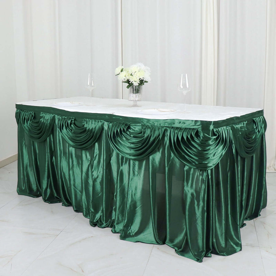 14ft Hunter Emerald Green Pleated Satin Double Drape Table Skirt