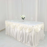 14ft Ivory Pleated Satin Double Drape Table Skirt