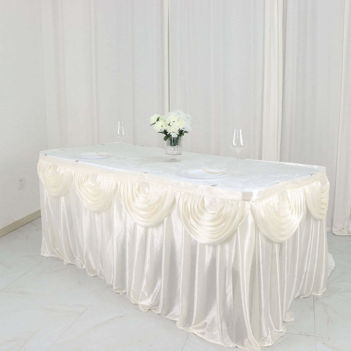 14ft Ivory Pleated Satin Double Drape Table Skirt