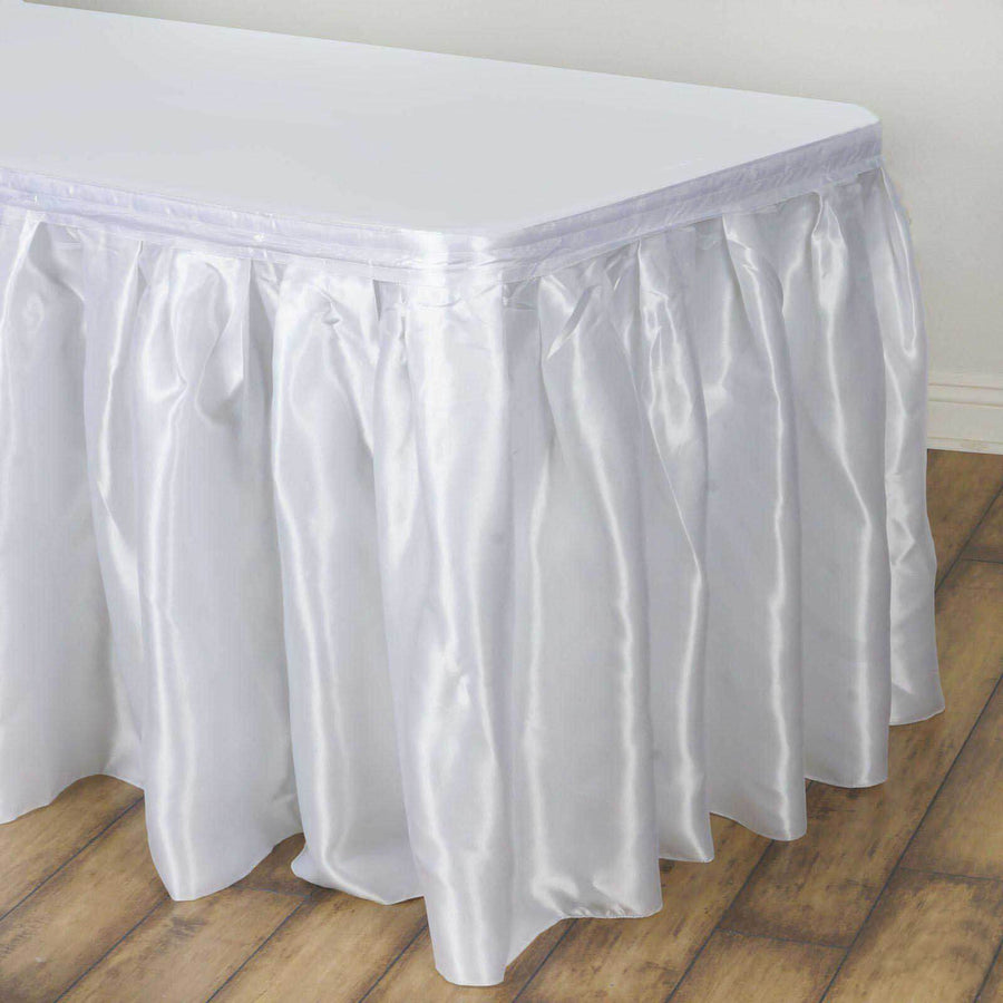 17FT White Pleated Satin Table Skirt