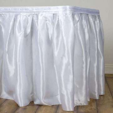 Satin 21ft Table Skirt White - Exquisite Pleated Wedding Table Decor