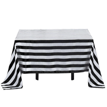 Satin 60"x102" Rectangle Tablecloth Black/White - Stripe Design with Stylish Smooth Finish Table Cover