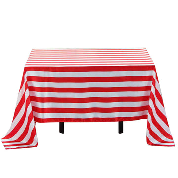 Satin 60"x102" Rectangle Tablecloth Red/White - Stripe Design with Stylish Smooth Finish Table Cover