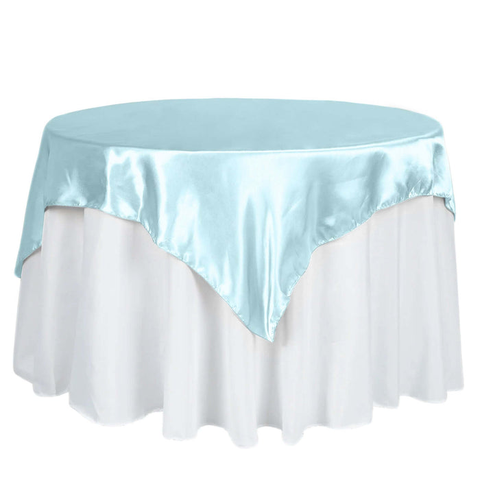 60"x 60" Light Blue Seamless Satin Square Tablecloth Overlay