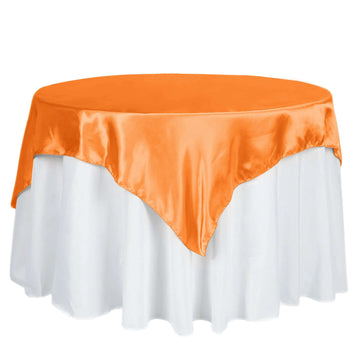 Satin 60"x60" Table Overlay Square Tablecloth Orange - Smooth Silky Touch Table Cover